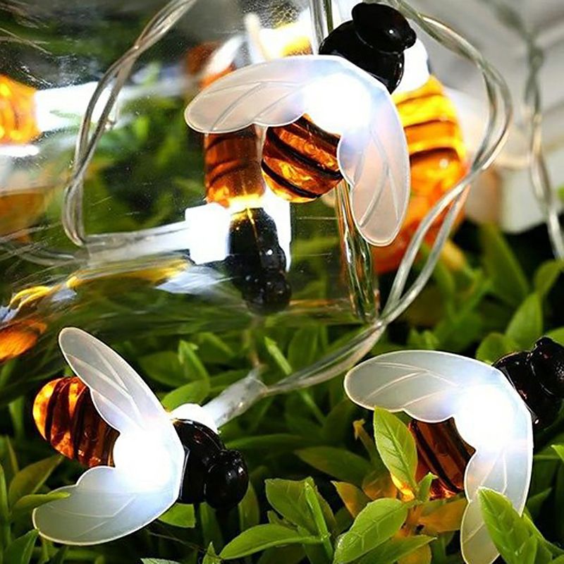 Honeybee Shaped LED Solar String Lamp Cartoon Plastic Garden Patio Festive Lighting