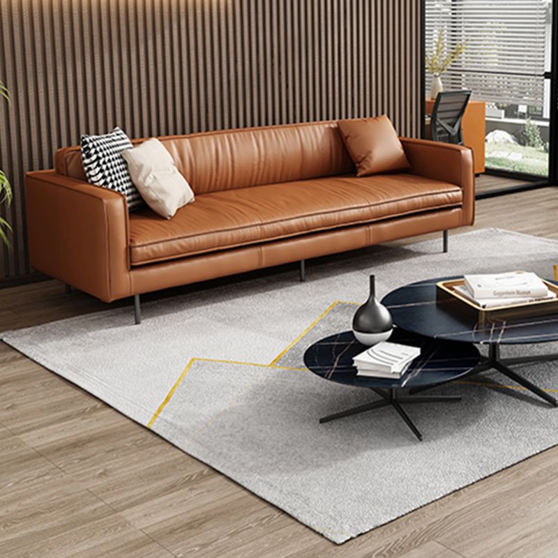 Living Room Standard Stationary Cushions Faux Leather Square Arm Sofa