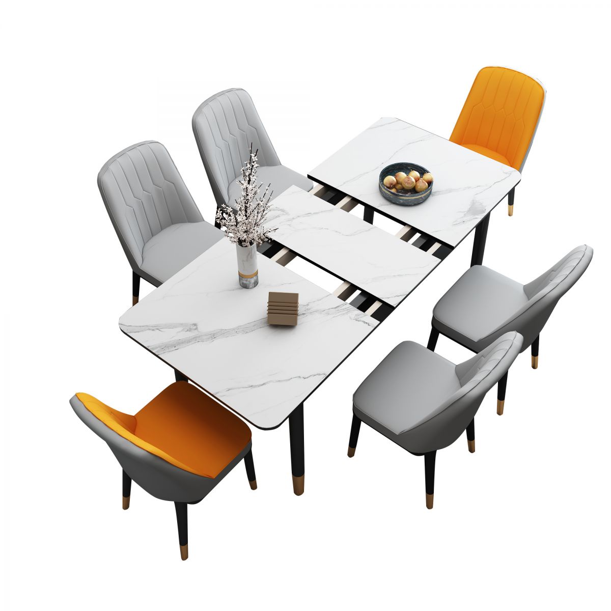 Dining Room Set Contemporary Rectangular Extendable Sintered Stone Dining Table with Wood Base