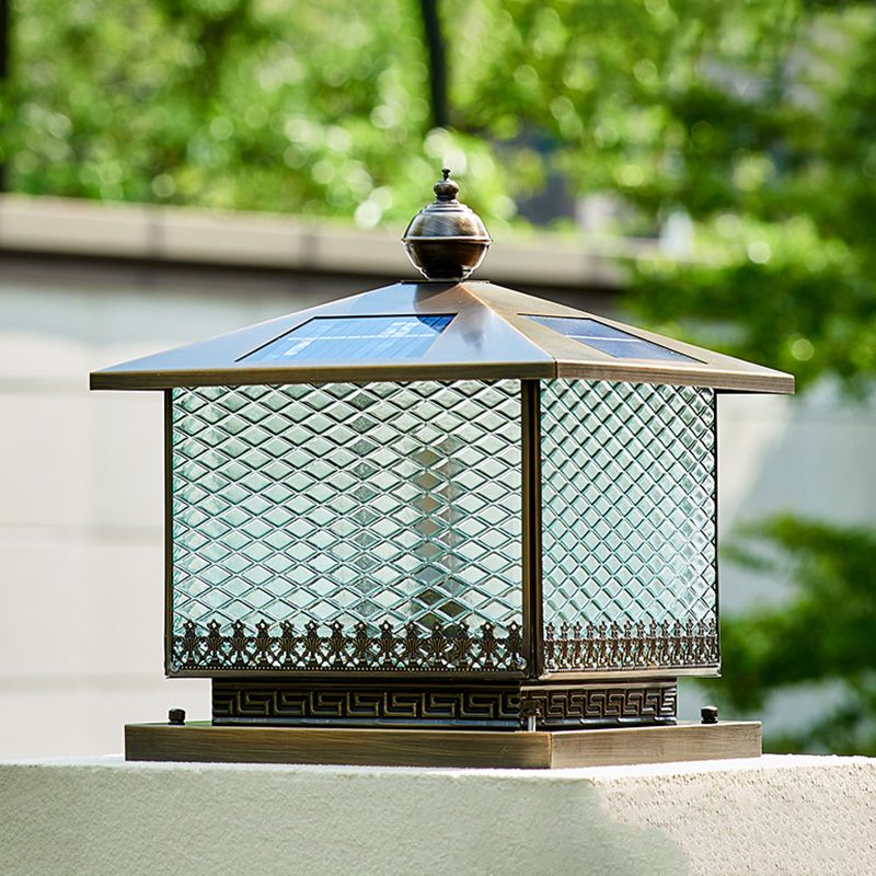 1-Light Solar Energy Pillar Lamp Square Outdoor Light for Garden
