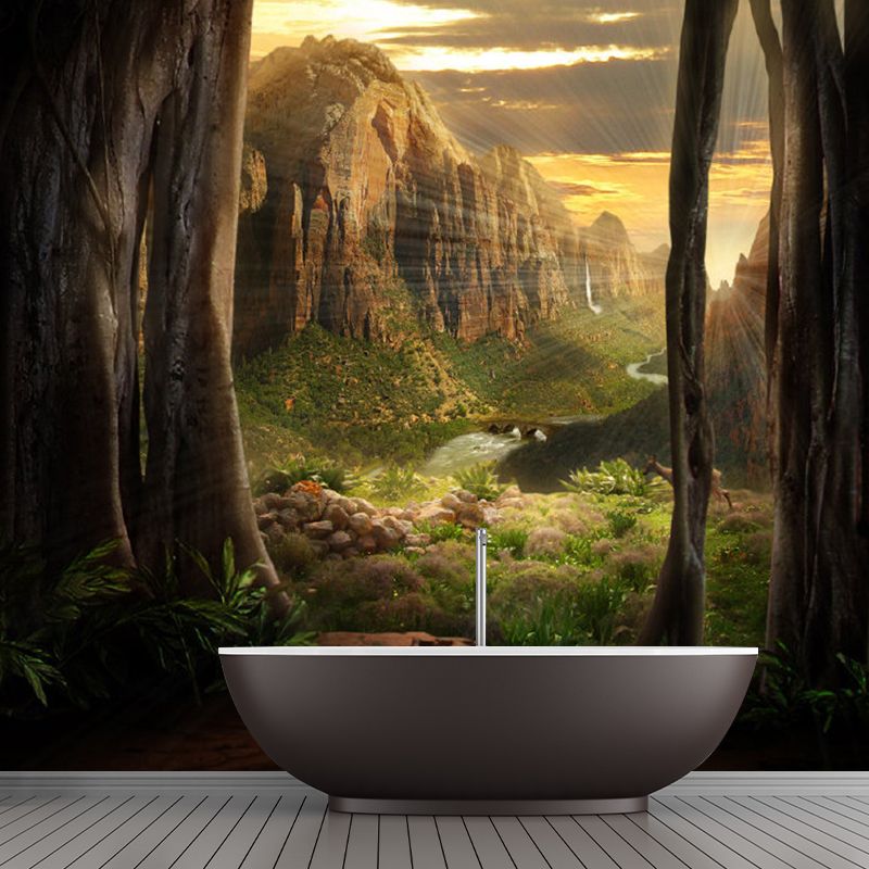 Brown Modernist Wallpaper Murals Large Size Valley Wall Covering for Living Room