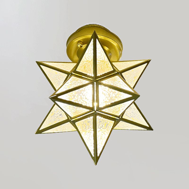 Glass Star Ceiling Mount Light Fixture Vintage Aisle Ceiling Lamp in Gold