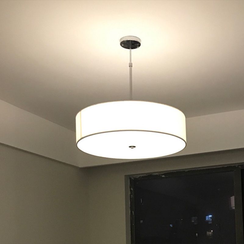 4-Light Cylinder Ceiling Light, Off White Linen Fabric Shade with Adjustbale Height Chandelier