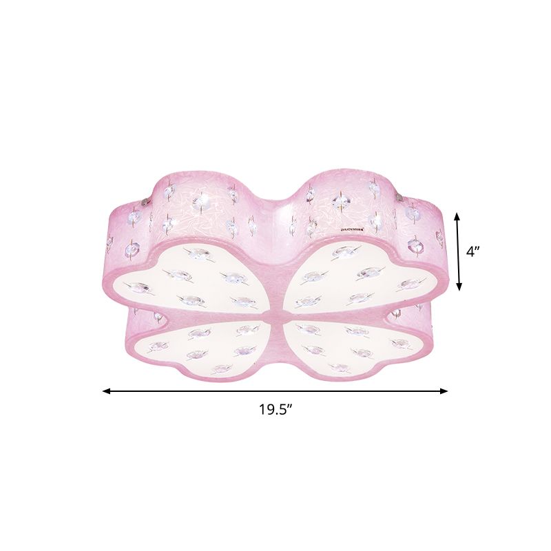 Flower Close to Ceiling Lighting Kids Acrylic LED Pink Flush Mount Light with Crystal Deco