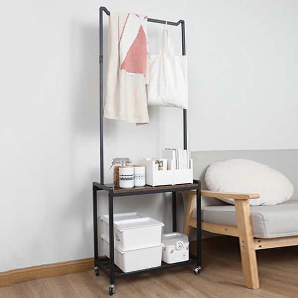 Modern Coat Rack Metal Hanging Rail Storage Shelving and Basket Entryway Kit