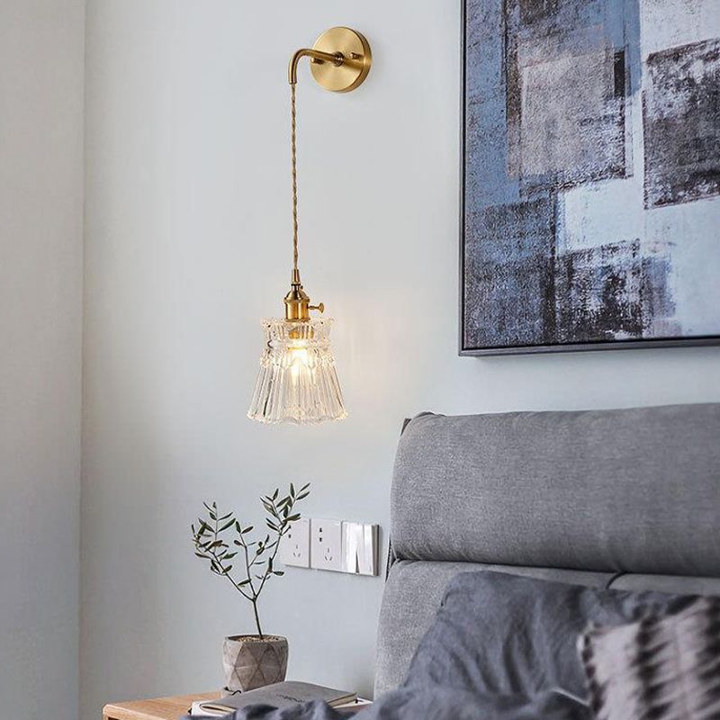 Single Contemporary Golden Glass Shaded Metallic Wall Mounted for Bedroom