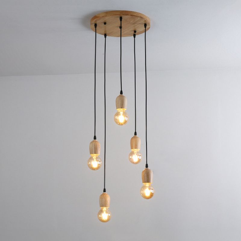 Mini cluster a sospensione Luce minimalista in legno naturale sala da pranzo lampada a goccia in beige