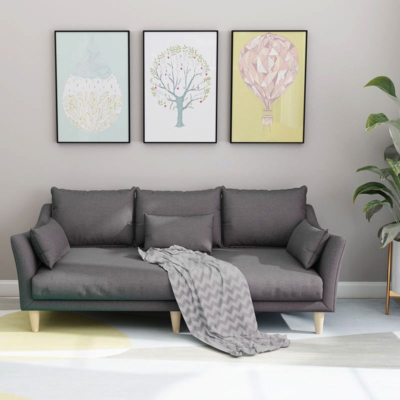Modern Linen Sloped Arm Sofa with Bolster Pillows for Living Room