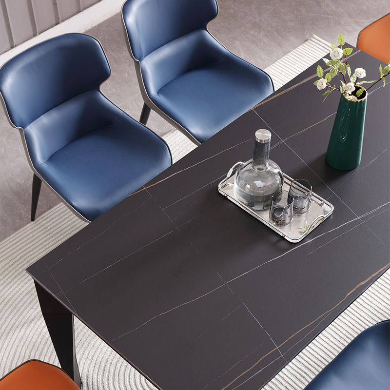 Industrial Dining Table Rectangle Stone Dinette Table in Black