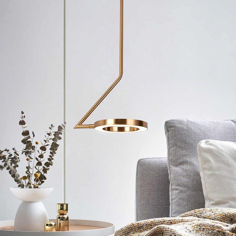 Metal Circle Hanging Pendant Light Simple LED Brass Ceiling Suspension Lamp for Bedside