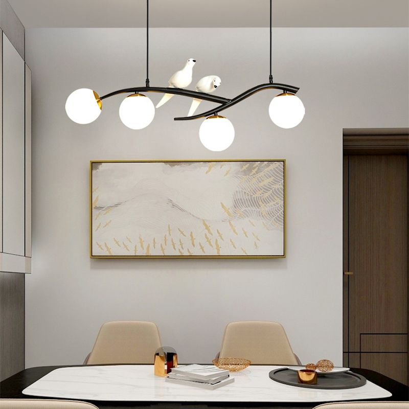 Modern Creative Globe Island Pendant Light Wrought Iron 4-Light Hanging Lamp with Glass Shade