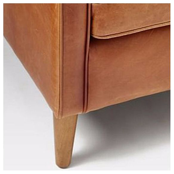 Mid Century Modern Sloped Arm Sofa Faux Leather Sofa for Living Room
