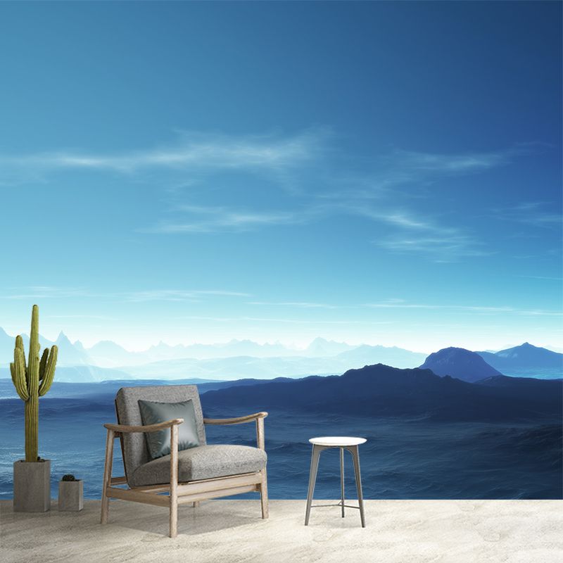 Extra Large Hills Scenery Mural Decal Waterproofing Modern Home Wall Covering in Blue