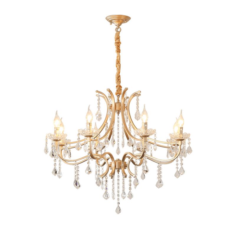 Luz de techo colgante de estilo de araña chapada en oro de metal con drapeado de cristal
