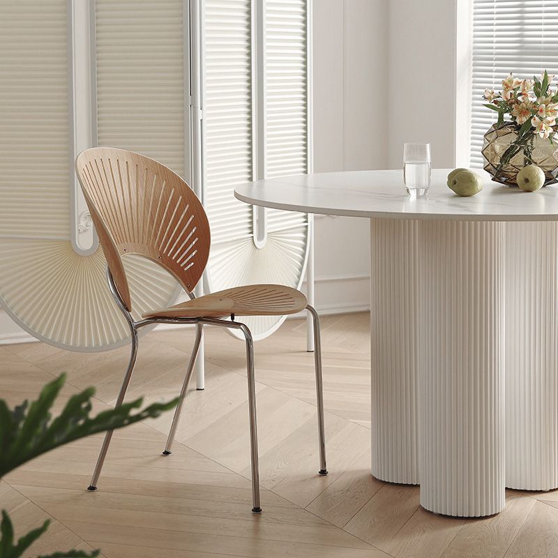 Modern Style Pedestal Base Slab & Wood White/black Round Coffee Table