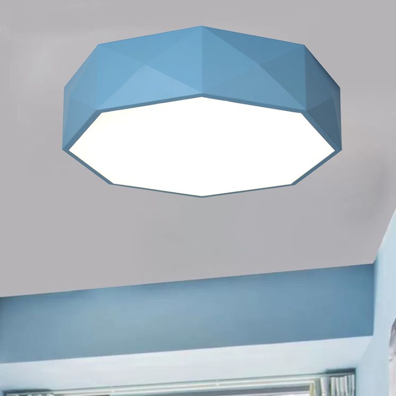 16"/20" Dia Pink/Yellow/Blue/Green Hexagon Ceiling Light Macaron Acrylic LED Flush Mount Light in Third Gear/Warm/White Light for Girls Bedroom