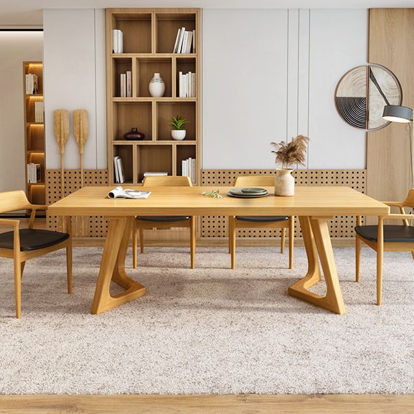 Rectangle Wood Color Dining Table Pine Solid Wood Table Modern with Double Pedestal