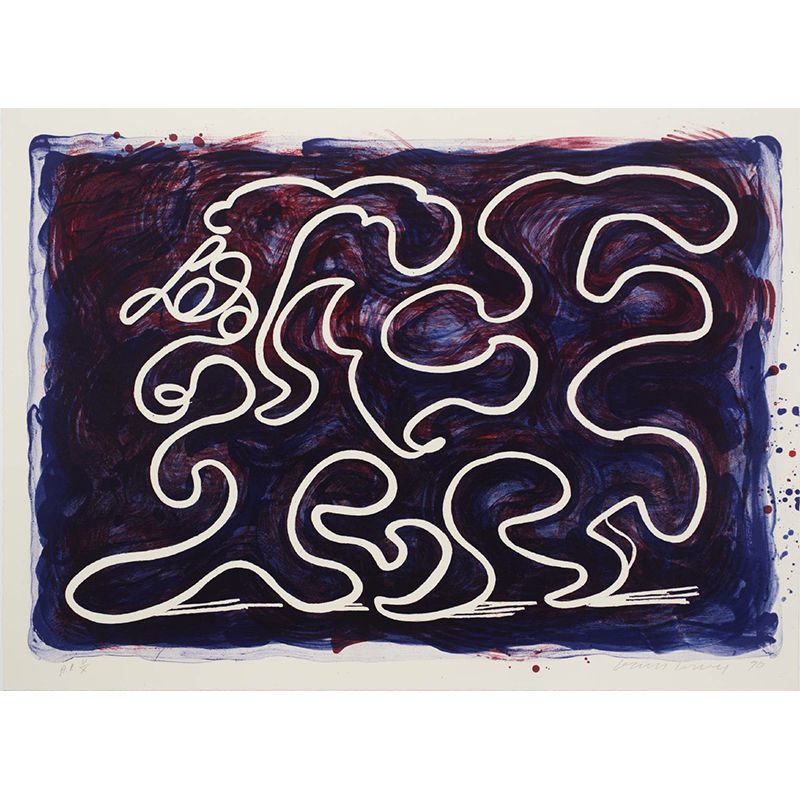 Whole Modern Art Mural Decal in Black-Purple White Lines Dancing in Printing Ink Painting Wall Decor, Optional Size