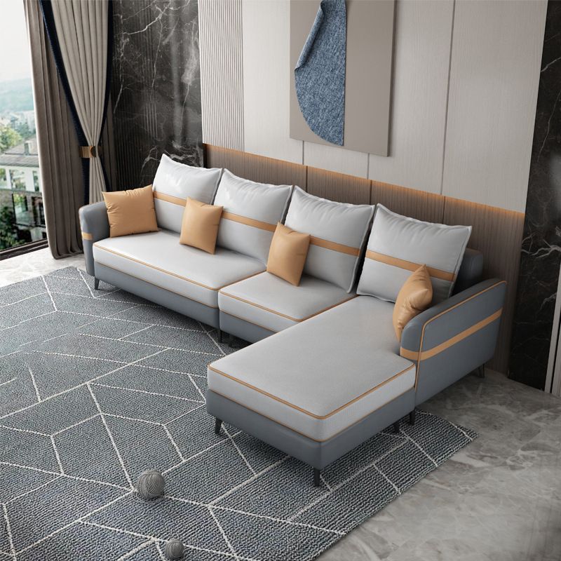 Modern 29.52 " H Faux Leather Flared Arm Sofa & Chaise for Living Room