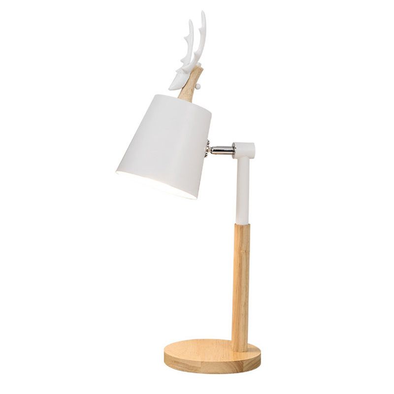 Lámpara de mesa de sombra cónica de metal nórdico de metal de 1 luz de la mesa del dormitorio con base de madera