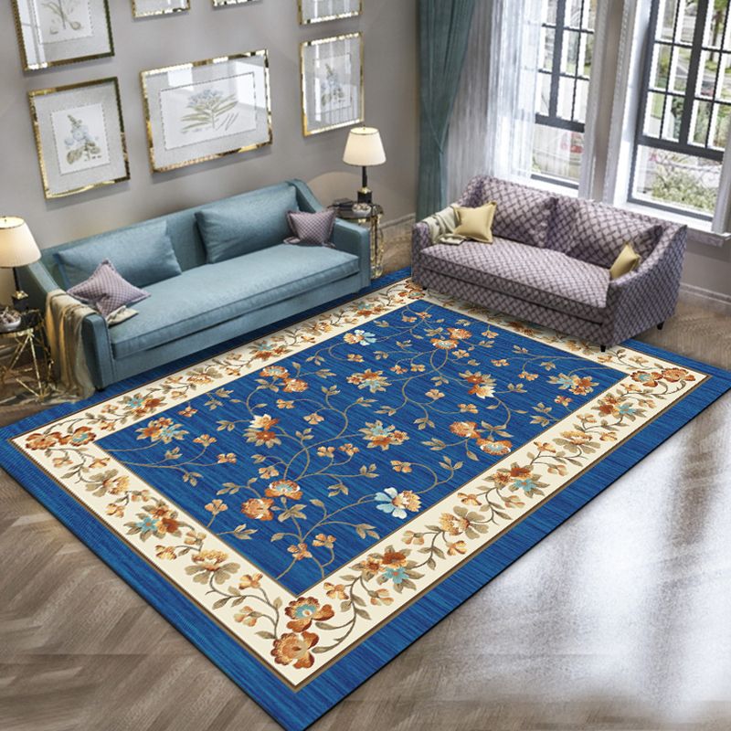 Unique Vintage Rug Polyester Flower Pattern Area Rug Washable Pet Friendly Anti-Slip Backing Carpet for Sleeping Room