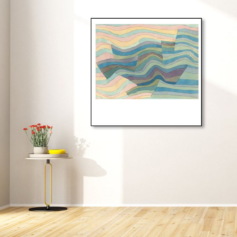 Lapped Geometry Canvas Print Textured Modern Art Style Bedroom Wall Decor in Soft Color