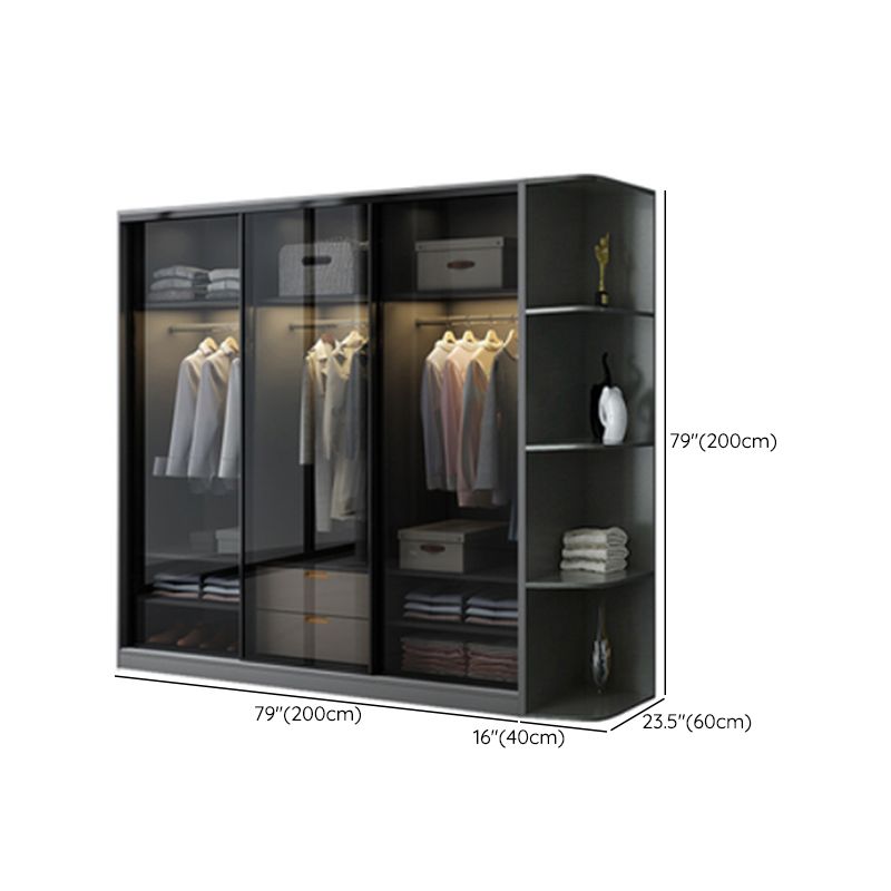 Contemporary Wood and Tempered Glass Wardrobe Freestanding Wardrobe Armoire without Light