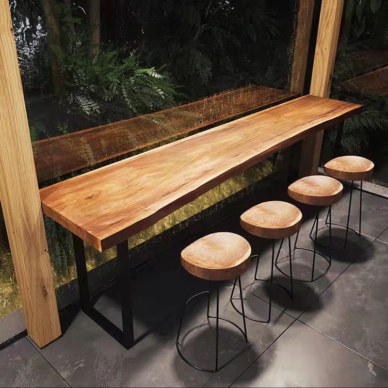 1/2/5 Pcs Light Brown Pine Wood Bar Table Set with Wooden Stools for Living Room