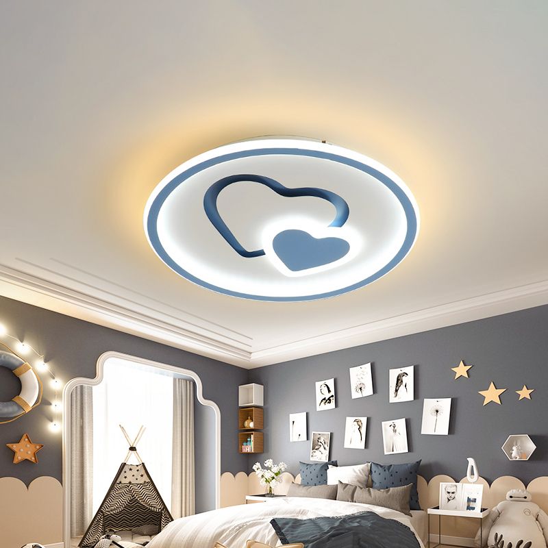 Heart Shaped Thin LED Ceiling Light Modern Acrylic Bedroom Circle Flush Mount in Black/Pink/Blue, 16"/19.5" Width