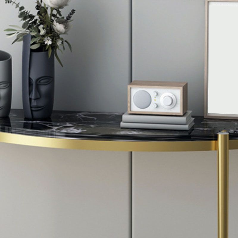Glam Marble Console Sofa Table Half Moon End Table with Shelves for Hall