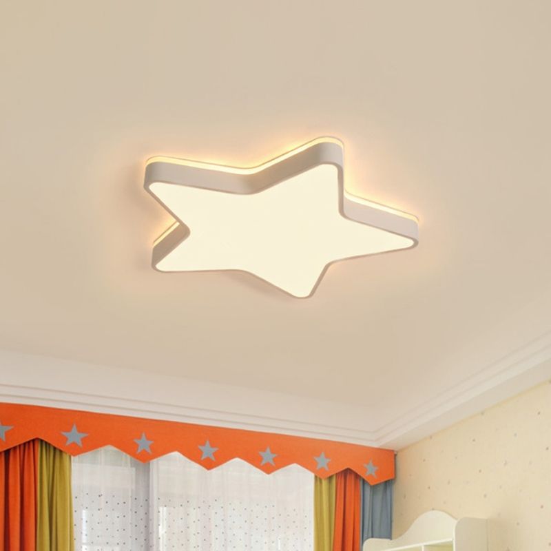 Pink/Blue/White Star Flush Light Cartoon Acrylic LED Flush Mount Ceiling Light in Warm/White Light for Childrens Bedroom