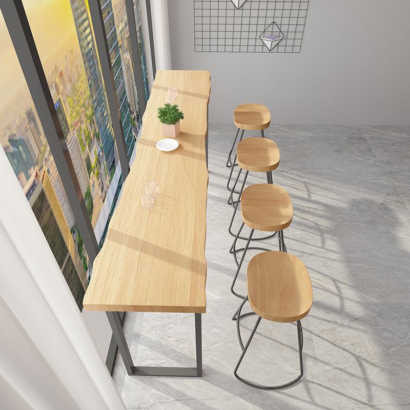 Natural Solid Wood Bar Table Industrial Specialty Bar Height Pub Table with Sled Base