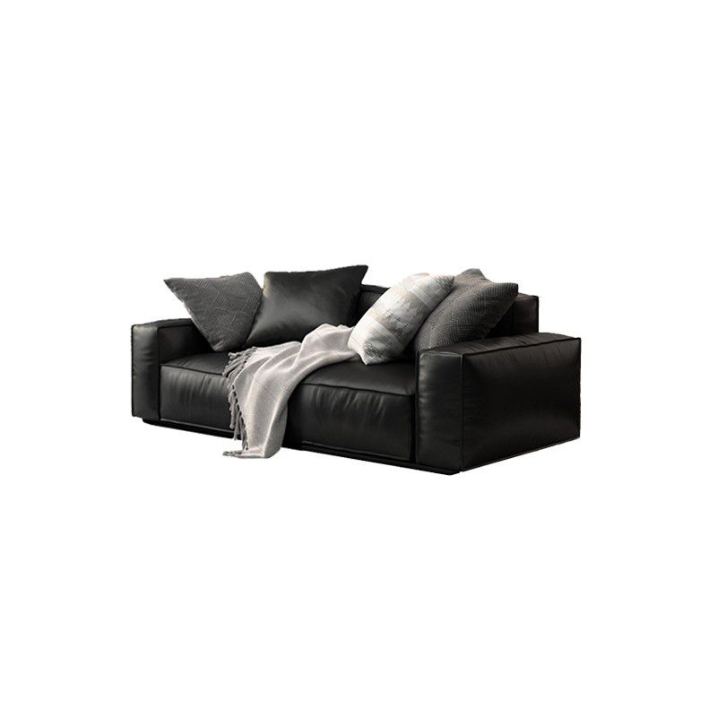 26.38" H Genuine Leather Square Arm Modern Sofa with Storage Black Standard Sofa