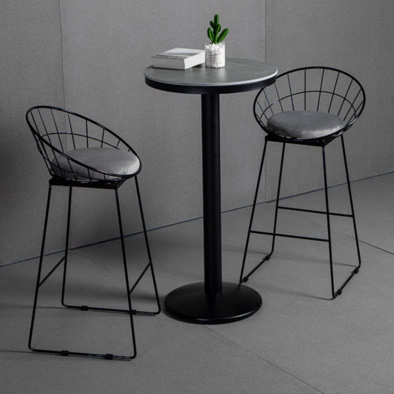 Modern 1/3 Pieces Bar Table Set Round Stone Counter Table with Backrest Stools