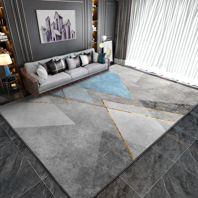 Modern Geometric Pattern Rug Grey Polyester Area Rug Non-Slip Backing Area Carpet for Living Room