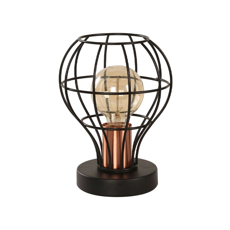 Lampada da scrivania in ferro battuto con finitura nera, con paralume a gabbia, 1 luce, lampada da tavolo industriale vintage per caffetteria
