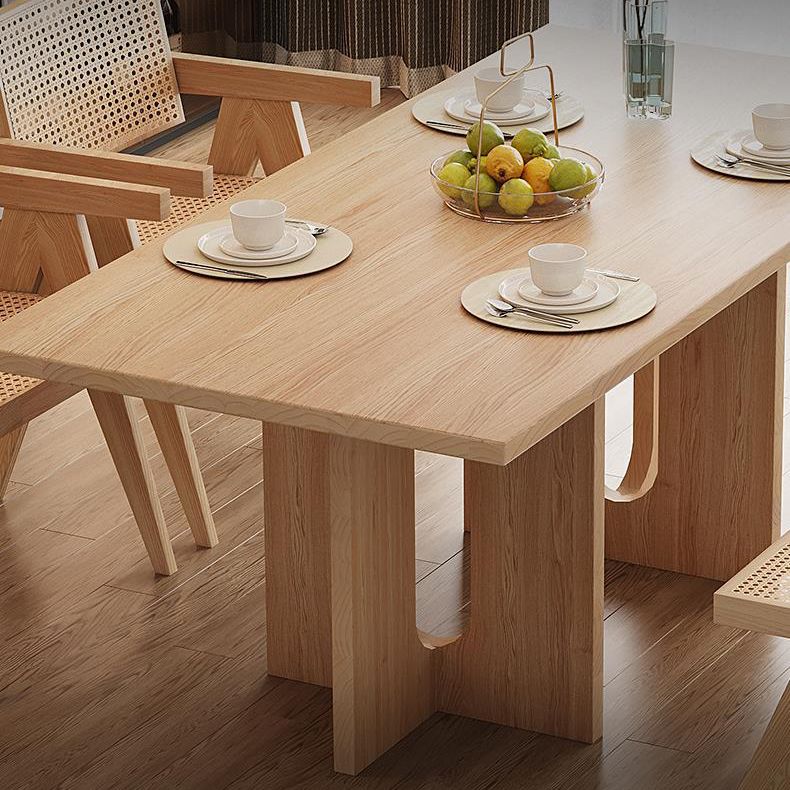 Rectangle Double Base Dining Table Modern Pine Wood Table for Kitchen