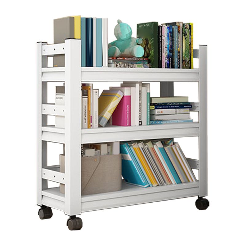 Metal Standard Bookshelf Modern Rectangle Bookcase with Casters