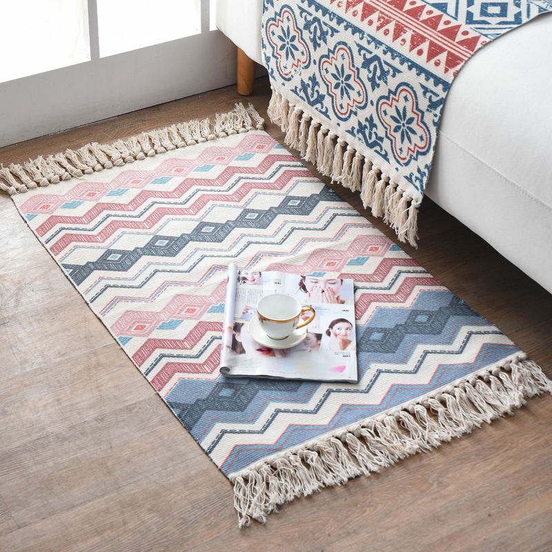 Bohemian Tribal Print Rug Retro Washable Area Carpet Fringe Design Cotton Blend Rug for Home Decor