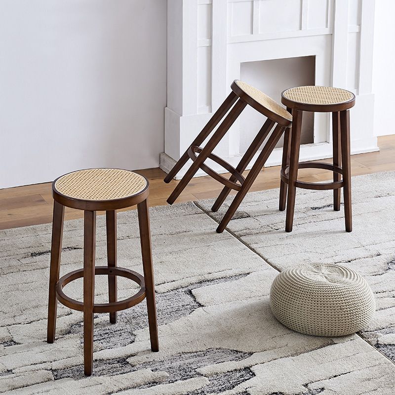 Modern Style Counter Stool Rubberwood Wood Armless Barstool with Footrest