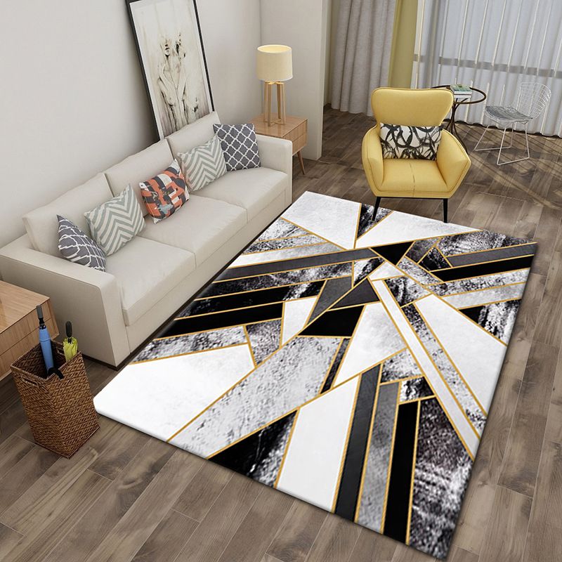 Abstract Indoor Rug Polyester Marble Print Carpet Washable Area Rug for Living Room