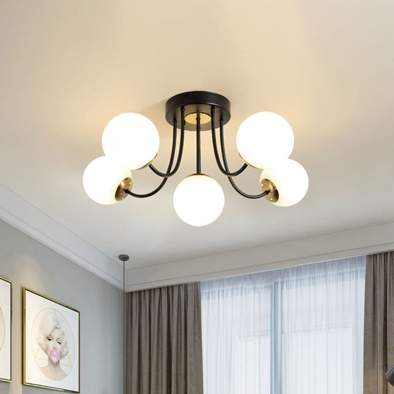 Plafonnier sphérique semi-encastré Post moderne blanc givré/verre ambré 5 ampoules lampe encastrée pour chambre à coucher