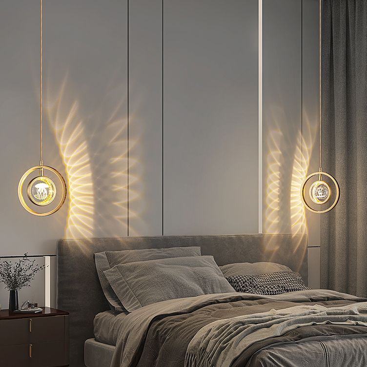 Forme sphérique de style moderne Hanging Light Crystal 1 Lumière Lumière suspendue en or