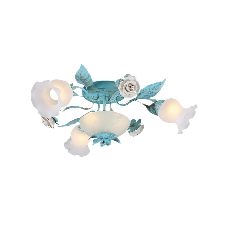 Starburst Milchglas Halbflush Mount Koreanische Blume 5/7/11 Lichter Wohnzimmer Flush Leuchte