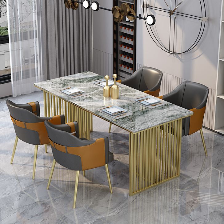 Luxury Rectangle Dining Table Sintered Stone Top Gold Metal Base Table