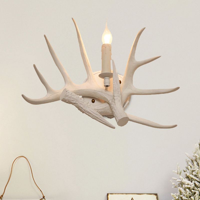 1 Light Living Room Wall Sconce Lighting Modern White Wall Mount Lamp with Antler Resin Shade
