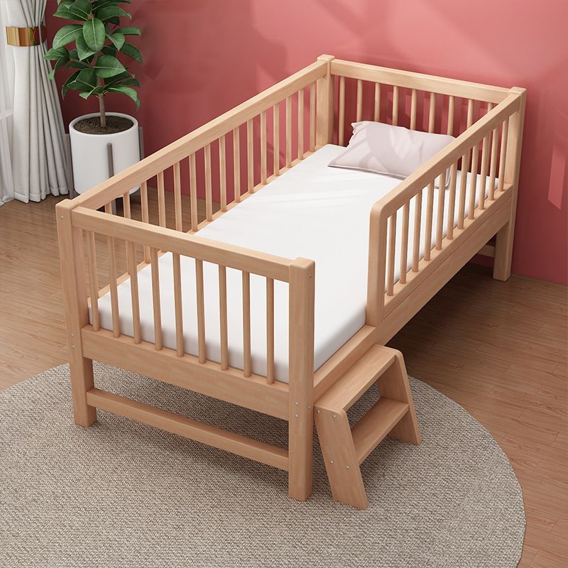 Glam Style Beech Wood Nursery Bed in Nature with Guardrail for Bedroom