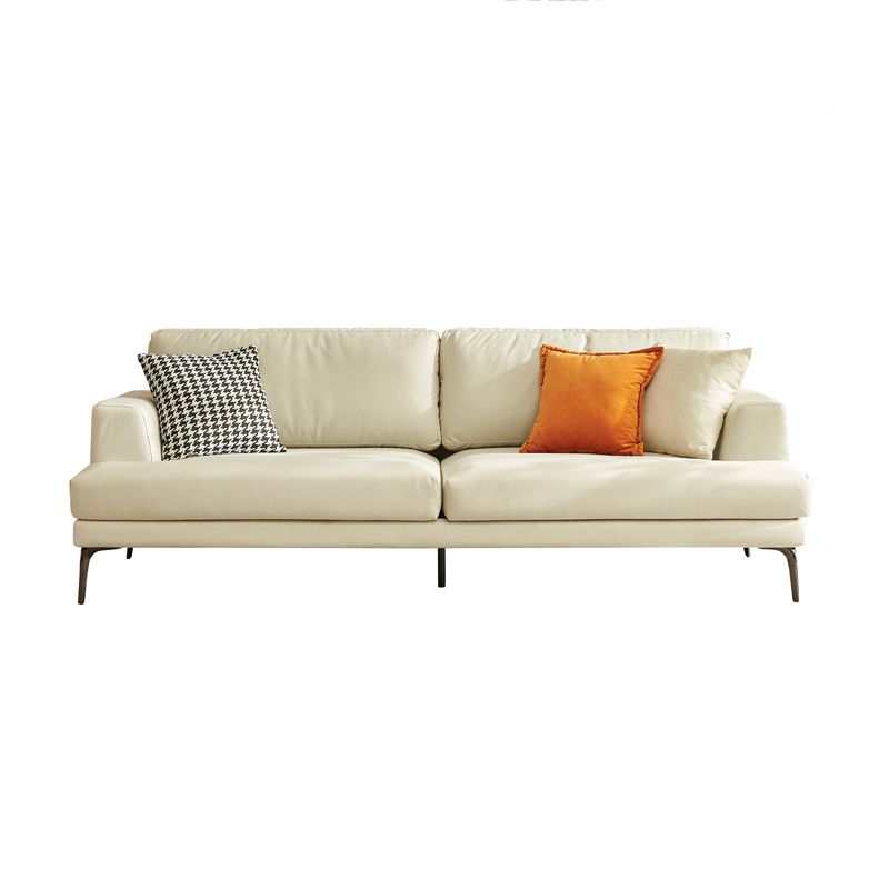 Stain-Resistant Faux Leather Loveseat Recessed Arm Sofa with Metal Legs