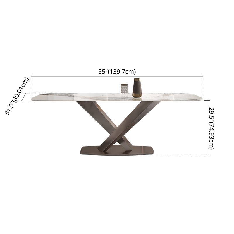 Minimalist Style Sintered Stone Dining Table with White Fixed Table and Trestle Base for Home Use