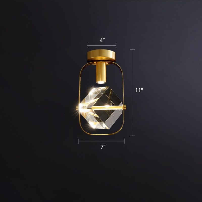 Cube LED Close to Ceiling Lamp Postmodern Crystal Gold Semi Flush Mount Light for Foyer